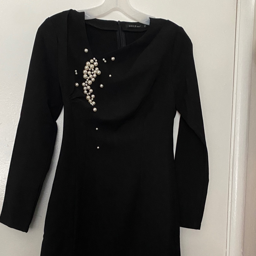 Elegant Black Dress with Pearl Accents